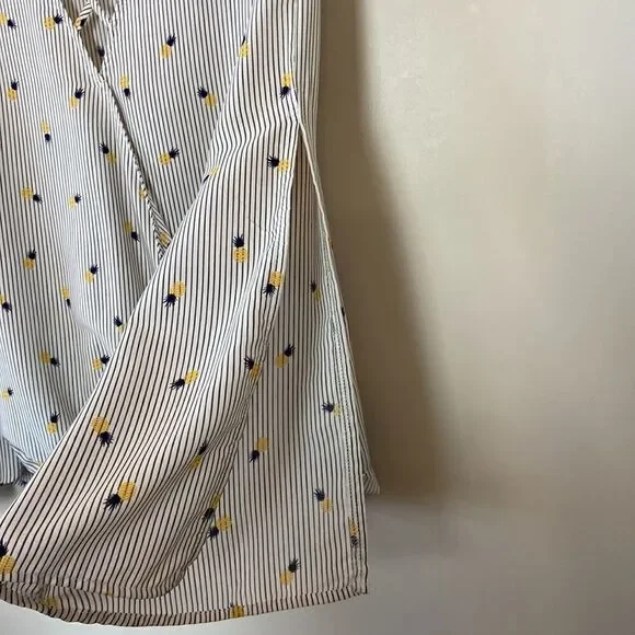 Le Lis-Pinstripe and Pineapple Faux Wrap Slit Bell Sleeve Top (Medium) - Picture 7 of 10